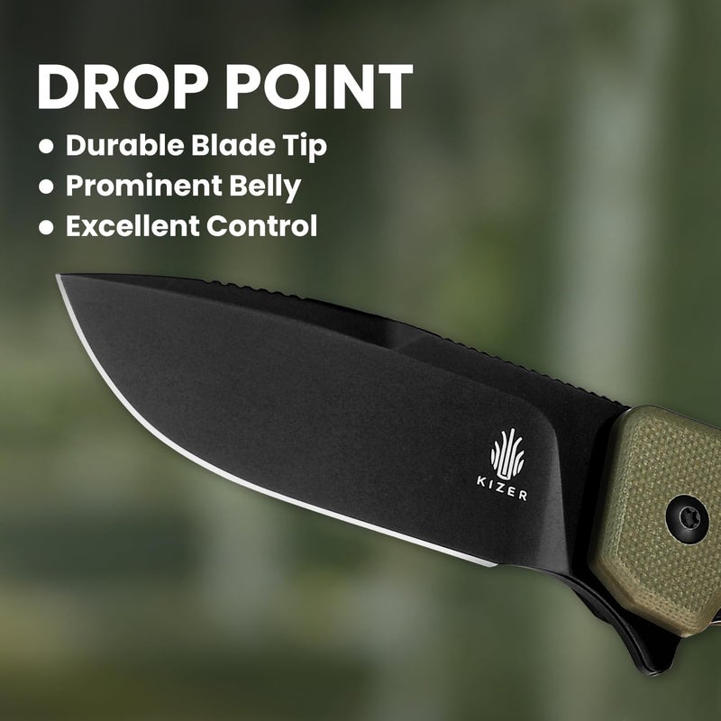 KIZER Nice Guy Folding Knife, 2.84" Nitro V Blade, Lightweight Camping and Hiking Knife, G10 Handle, Liner Lock Flipper V3011A1 - Image 5